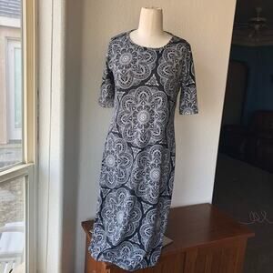 LuLaRoe black white medallion bohemian hippie midi bodycon dress back to school